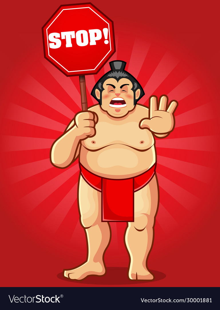 Sumo Holding Stop Sign Royalty Free Vector Image