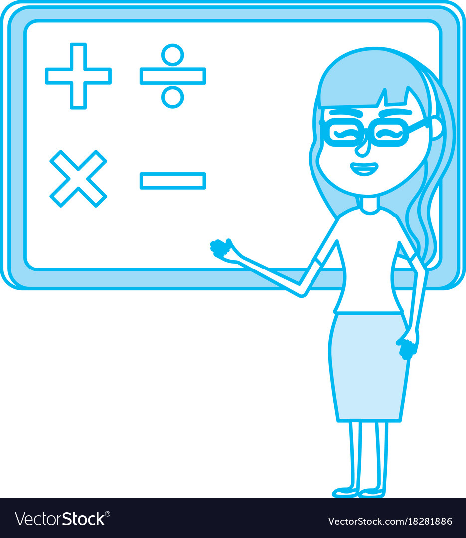 Contour woman teacher teaching to the student Vector Image