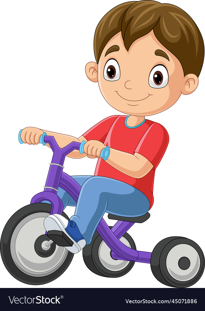 Cute little boy cartoon riding bicycle Royalty Free Vector