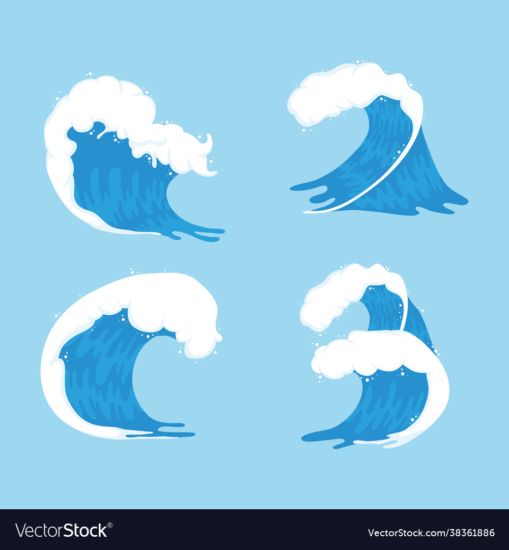 Ocean four waves Royalty Free Vector Image - VectorStock