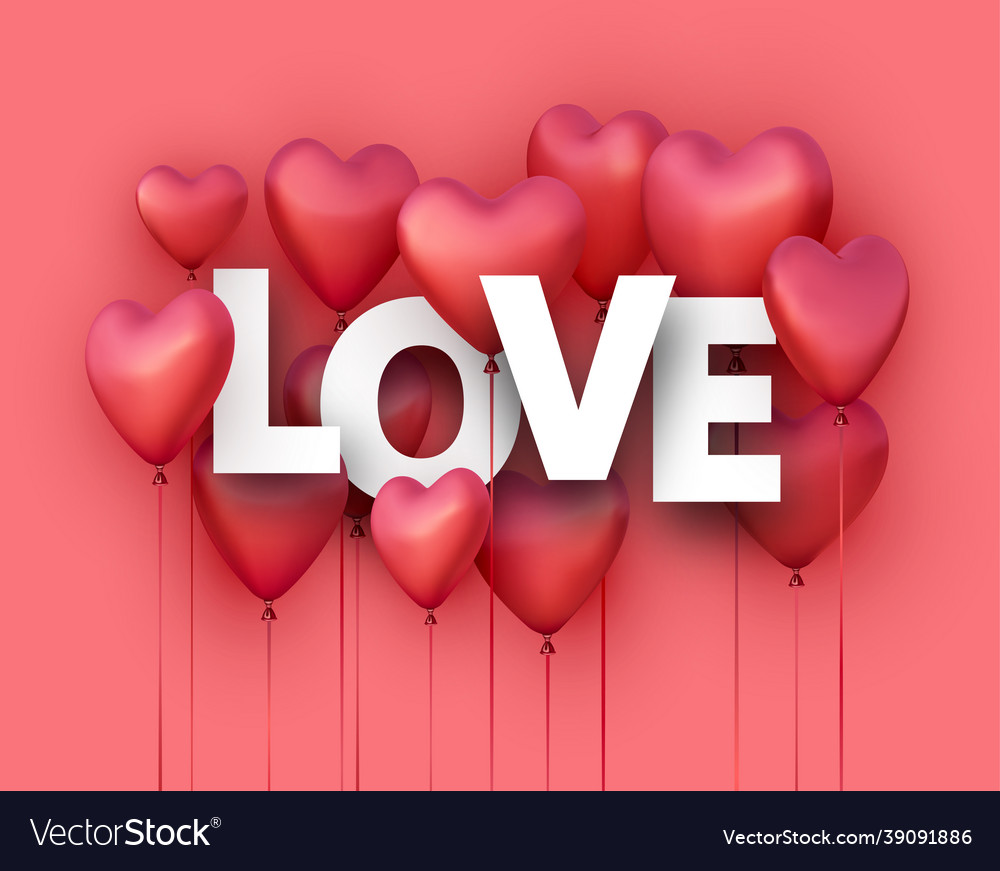 Paper love sign with red heart balloons Royalty Free Vector