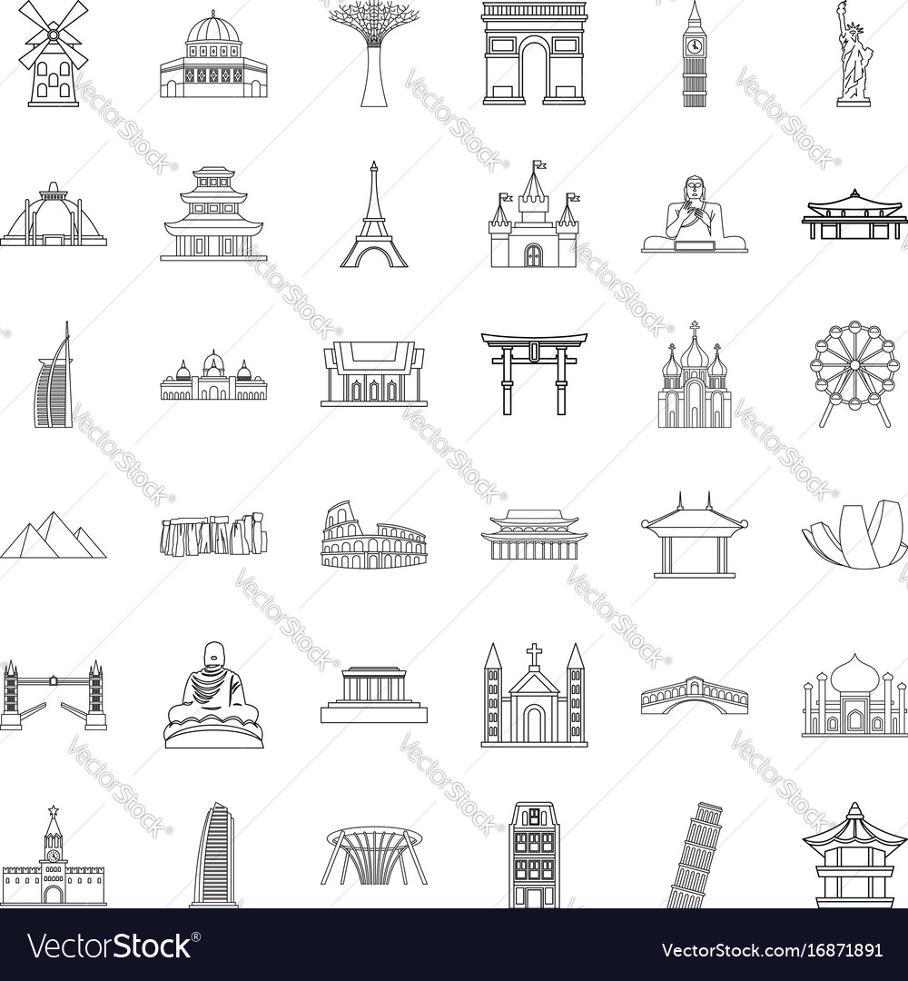 Architecture icons set outline style Royalty Free Vector