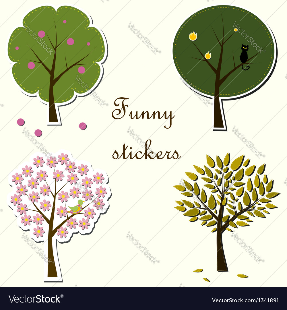 Funny stickers with trees Royalty Free Vector Image Funny stickers with trees Royalty Free Vector Image