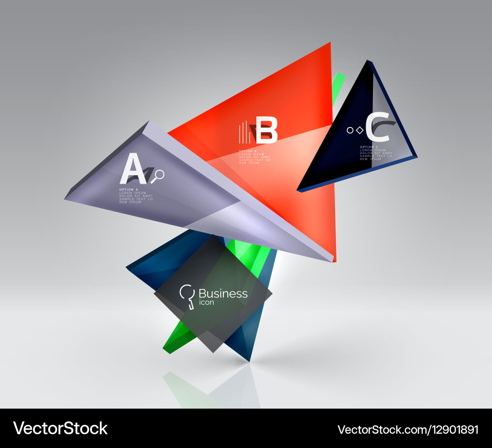Glossy glass translucent triangles on 3d empty Vector Image