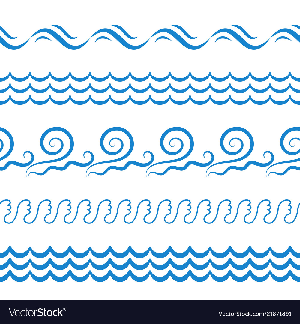 Sea water waves seamless borders elements or Vector Image