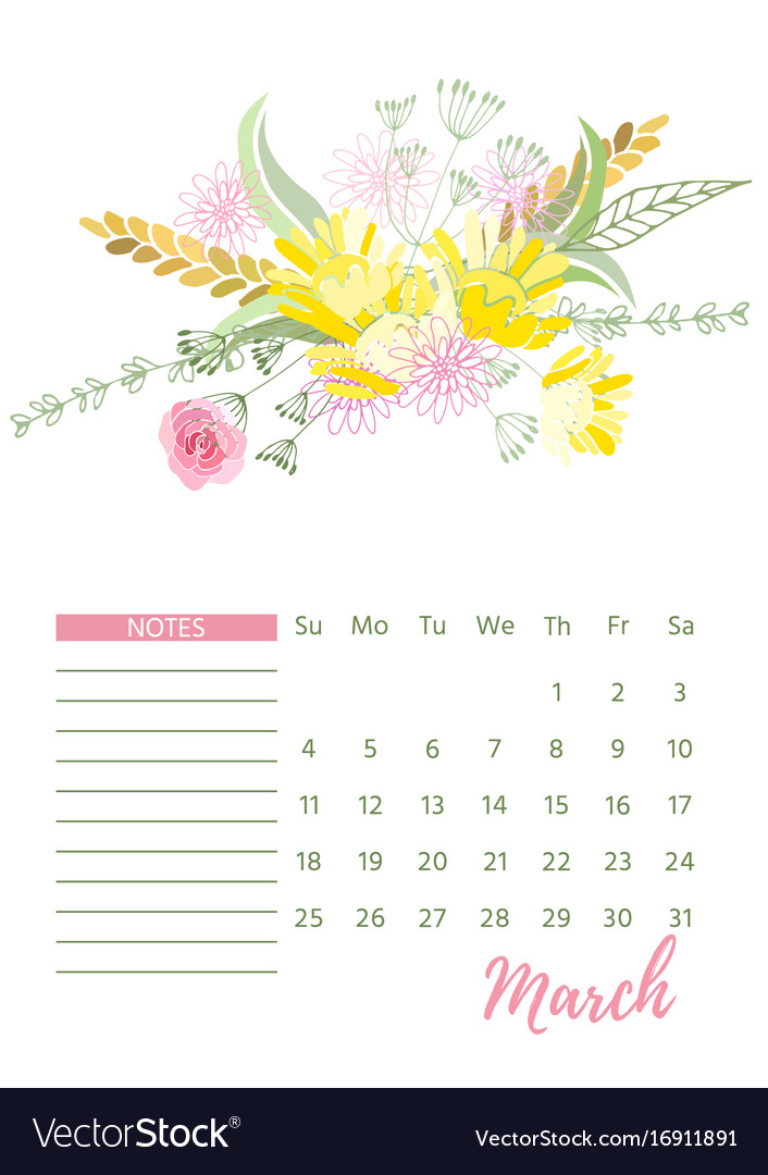 Vintage Floral Calendar 2018 Royalty Free Vector Image