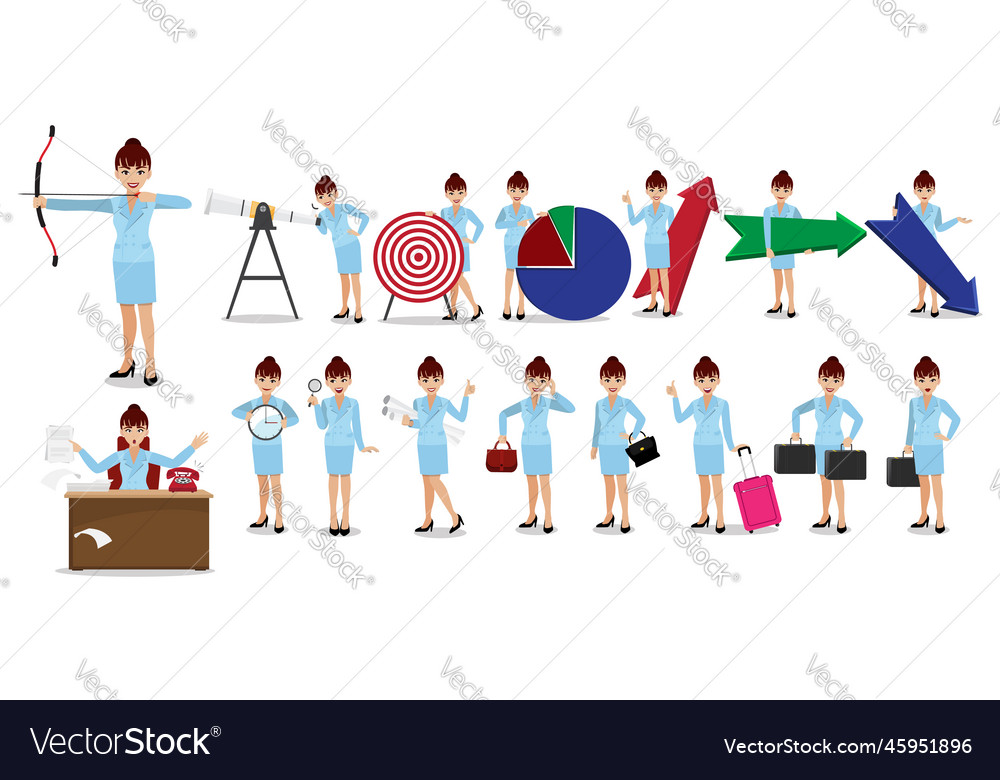 Businesswoman Cartoon Character Set Beautiful Vector Image 6477