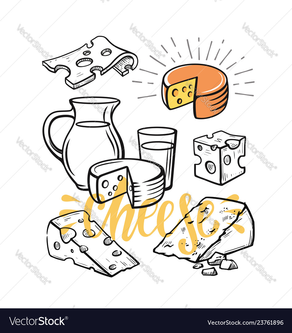 Cheese set sketch Royalty Free Vector Image - VectorStock