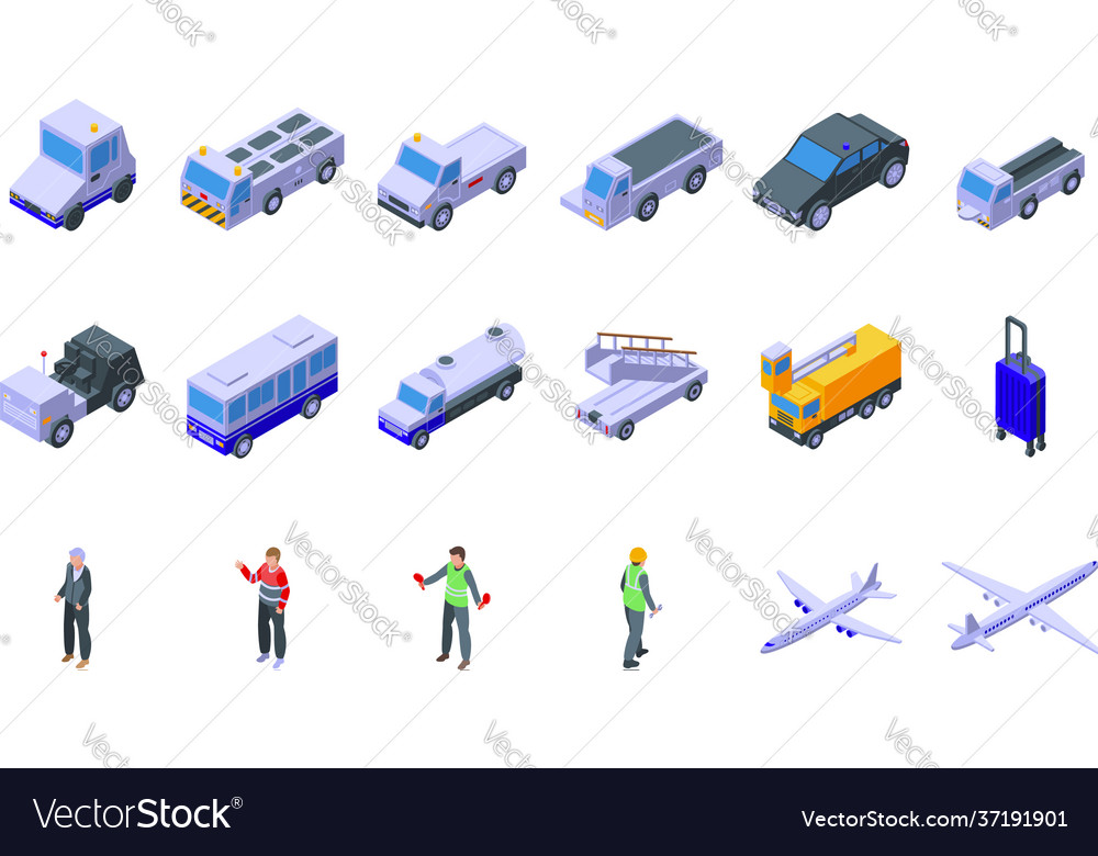 Airport ground support service icons set Vector Image