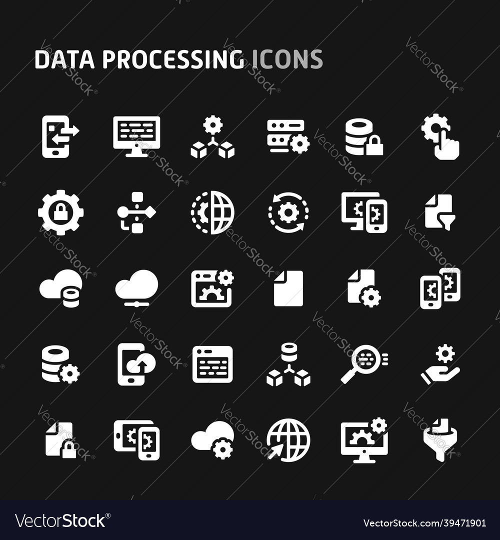 Data processing icon set Royalty Free Vector Image