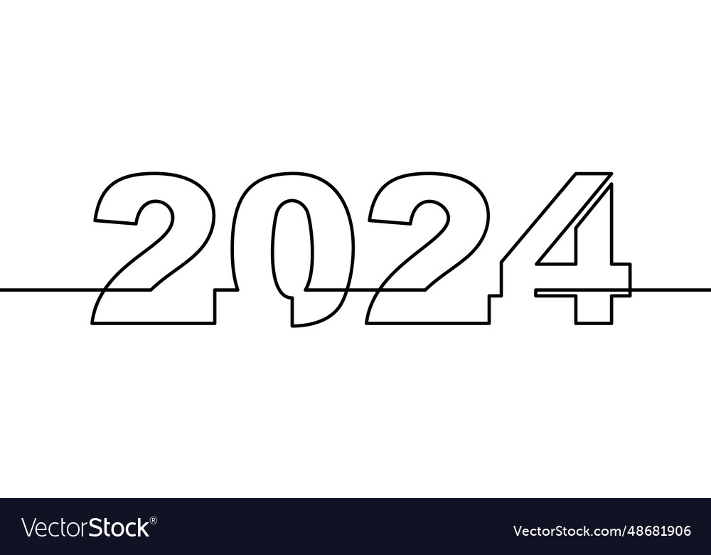 2024 Year Number Continuous Line Art Drawing Vector 48681906 