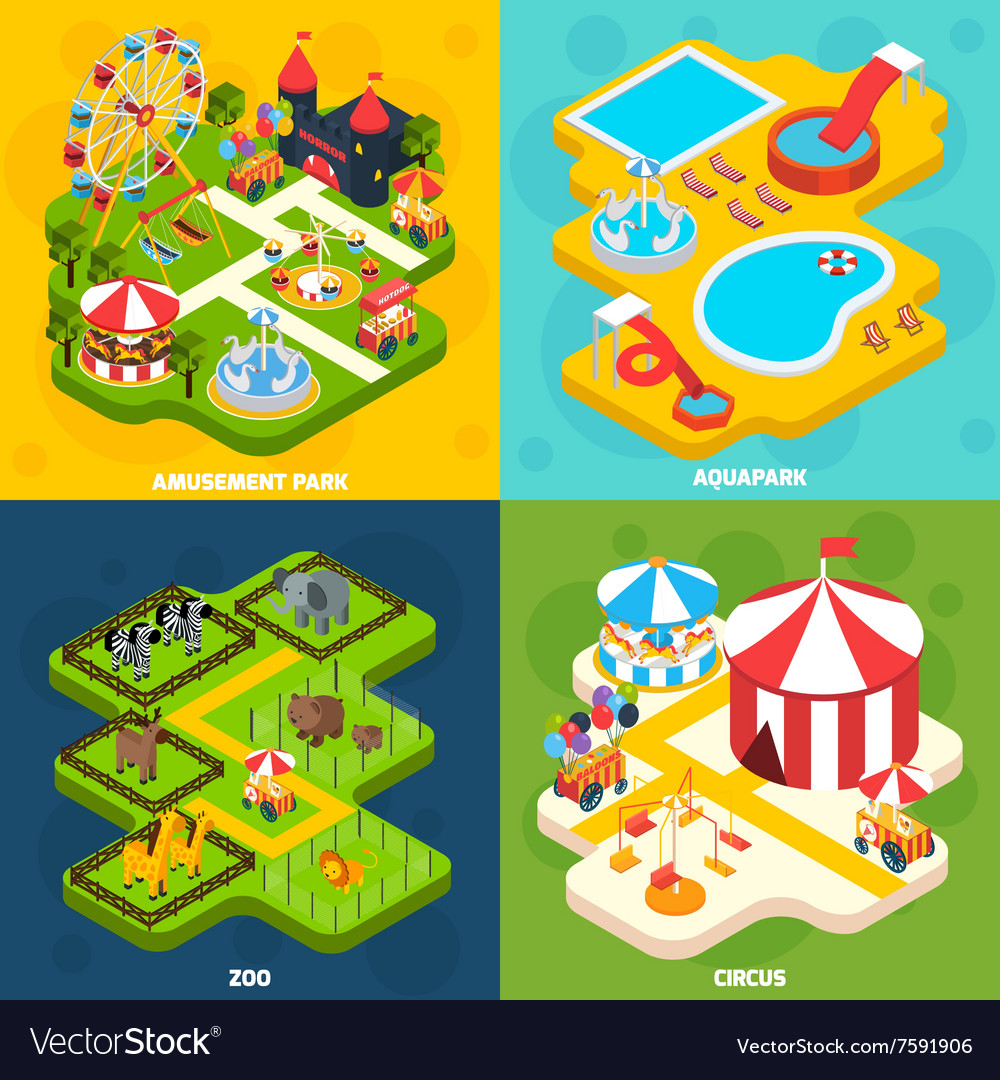 Amusement Park Isometric 4 Icons Square Royalty Free Vector 2793