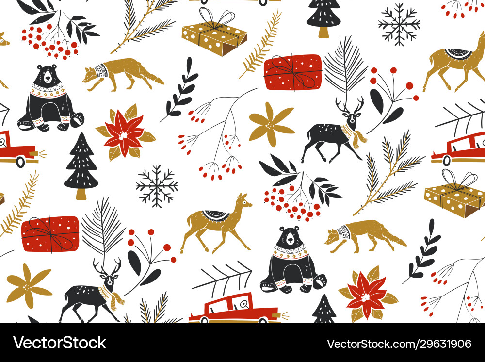 Animals winter seamless pattern Royalty Free Vector Image