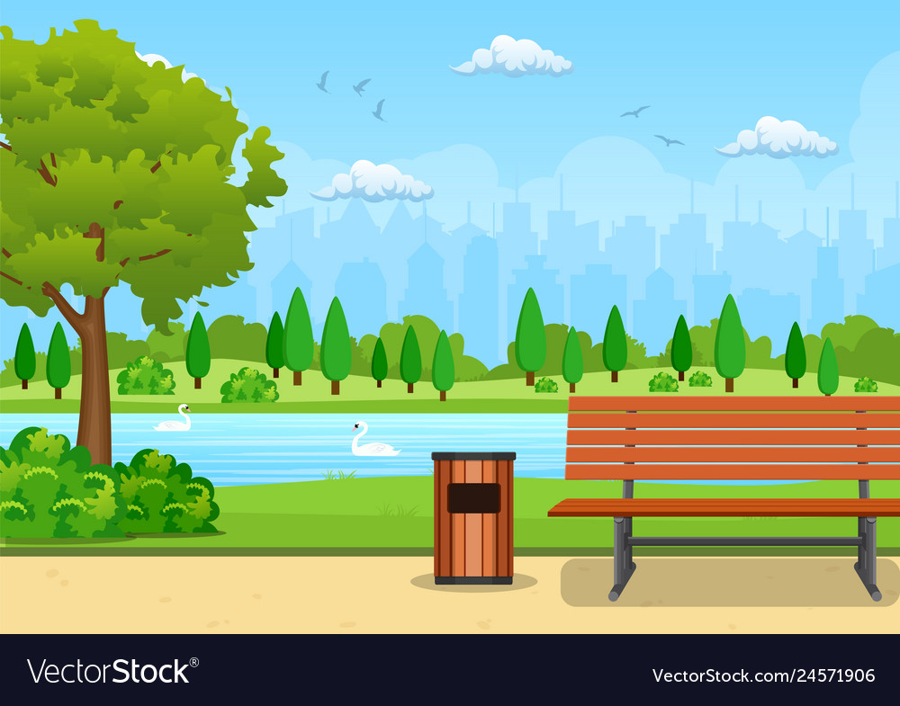 Bench with tree and lantern in the park Royalty Free Vector