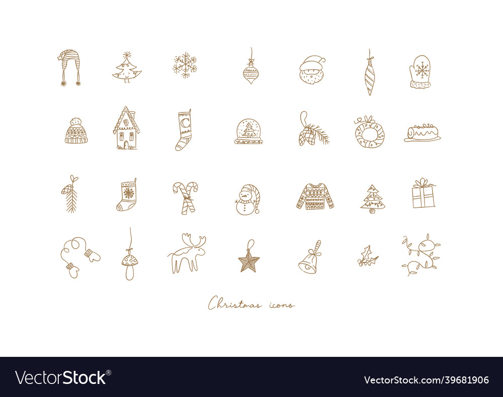 Christmas icons hand sketch style line vector image Christmas icons hand sketch style line