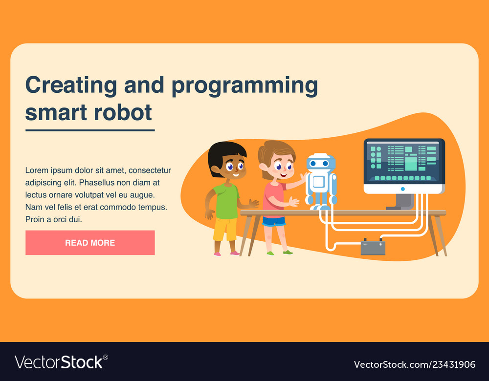 Creating and programming smart robot flat page Vector Image