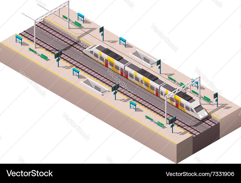 Isometric train station Royalty Free Vector Image