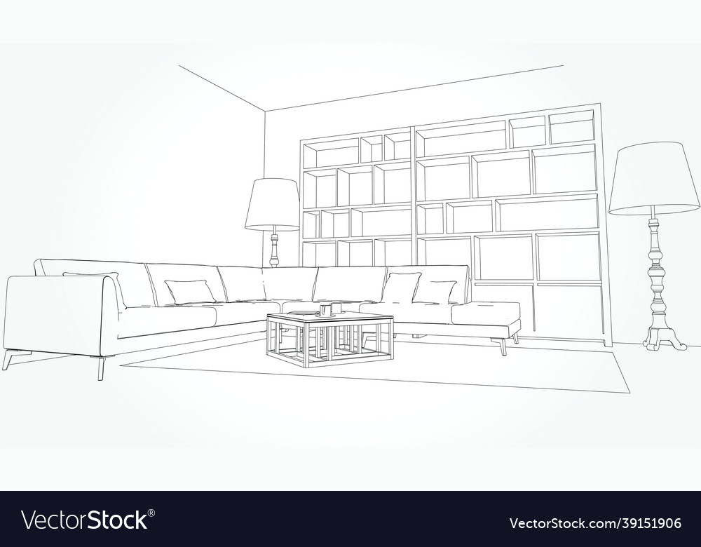 Linear sketch of an interior line living Vector Image