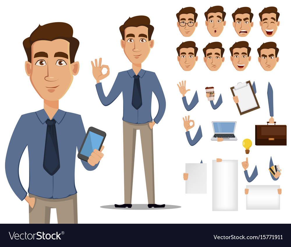 Business man cartoon character creation set young Vector Image