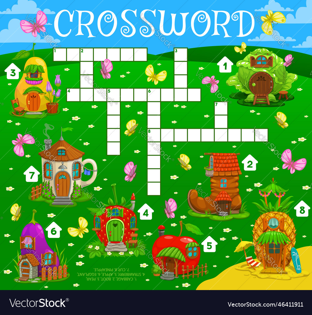 Crossword quiz game grid fairytale magic houses Vector Image