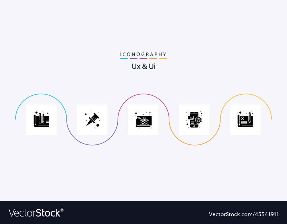 Ux and ui glyph 5 icon pack including wireframe Vector Image