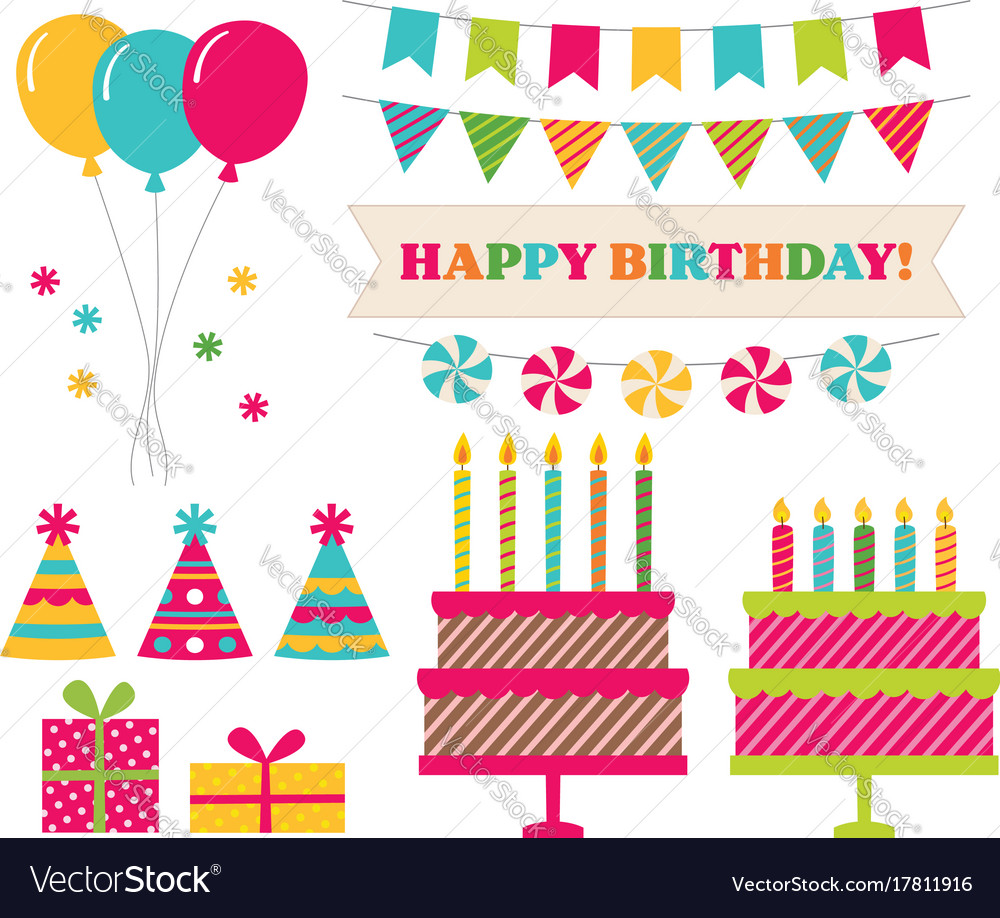 Birthday party collection isolated elements Vector Image