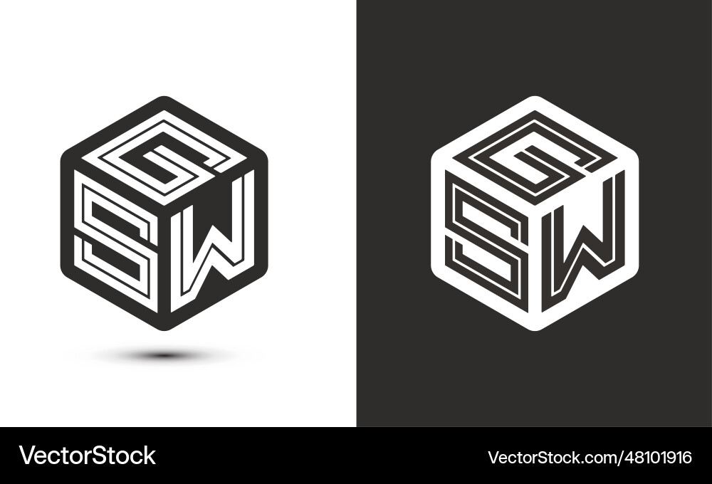G S W Letter Logo Design With Cube Logo Logo Vector Image