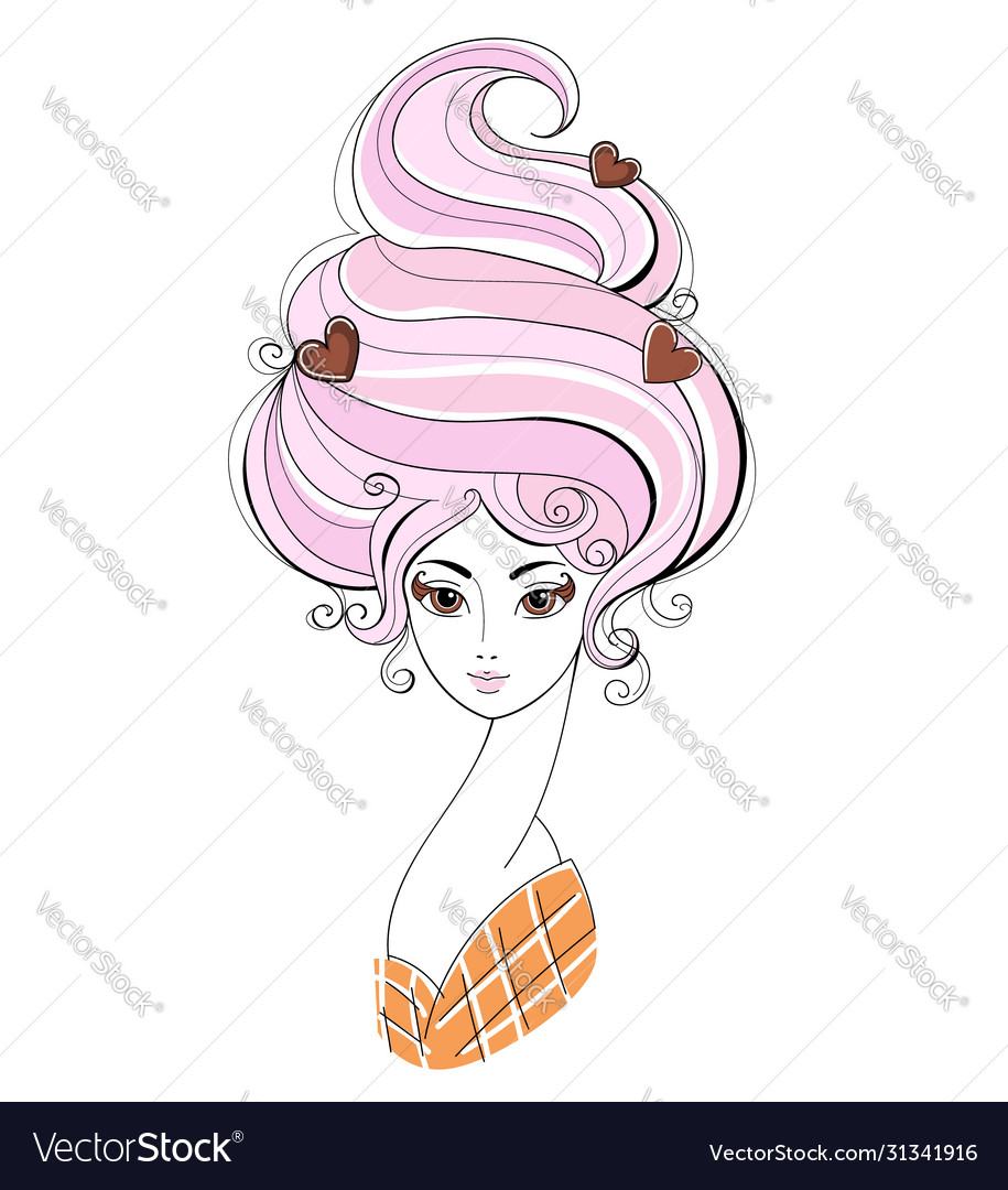 Ice Cream Girl With Strawberry Cream Hair Vector Image