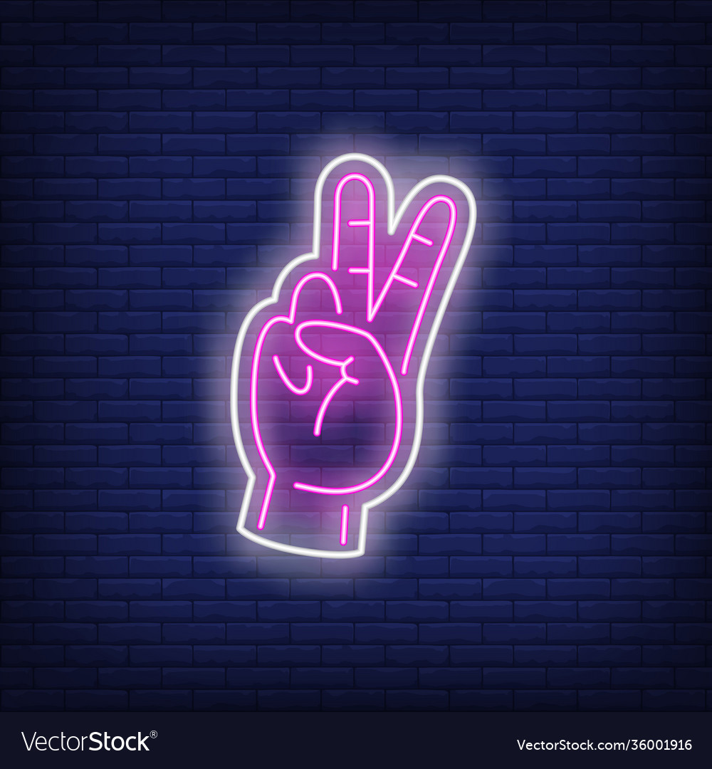 Pink peace gesture neon sign Royalty Free Vector Image