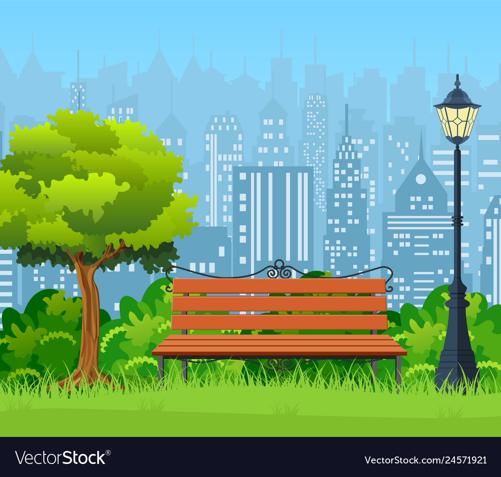 Bench with tree and lantern in the park Royalty Free Vector