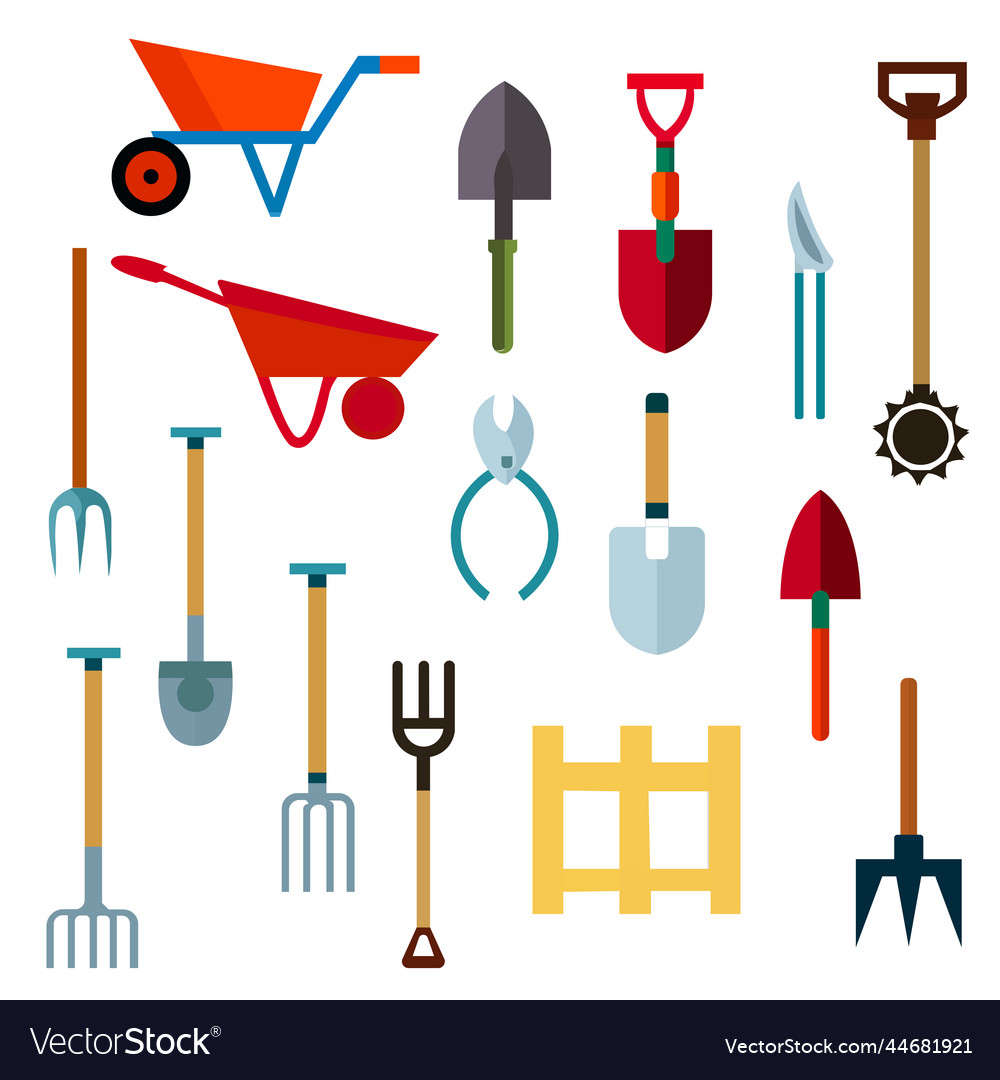 Bunch of garden tools and equipment image Vector Image