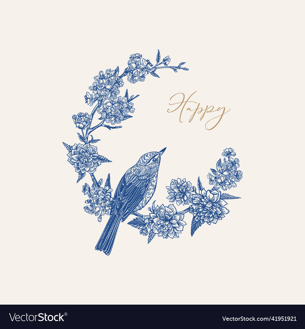 Garland with bird flower arrangement blue Vector Image