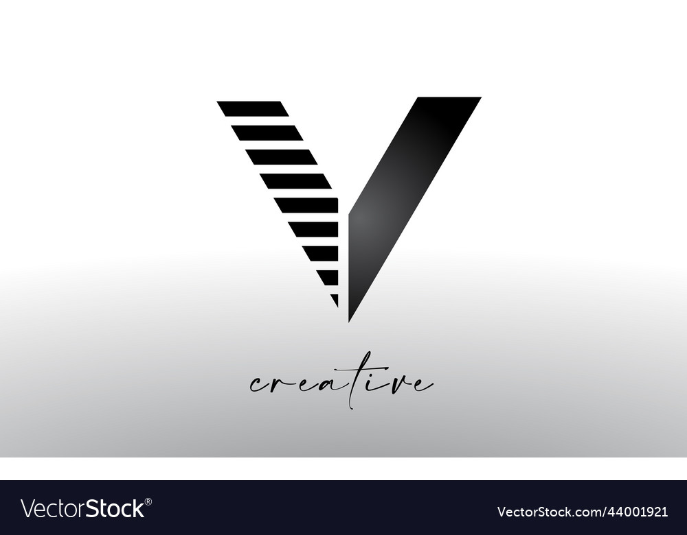Lines letter v logo design with creative Vector Image