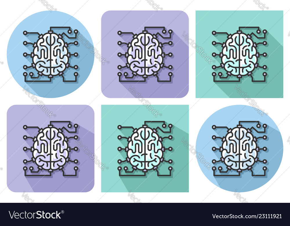 Outlined icon brain as central processing unit Vector Image