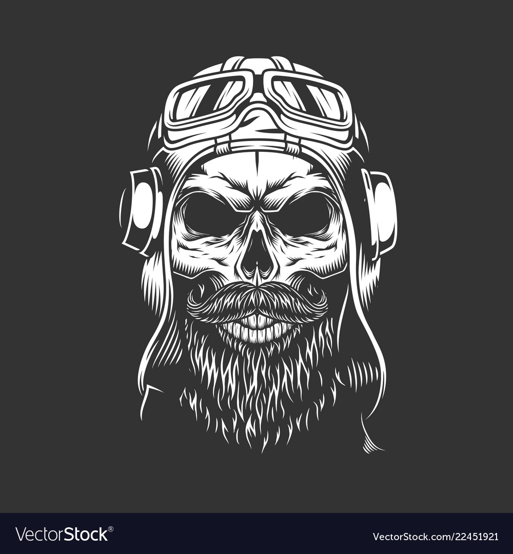 Vintage bearded and mustached pilot skull Vector Image