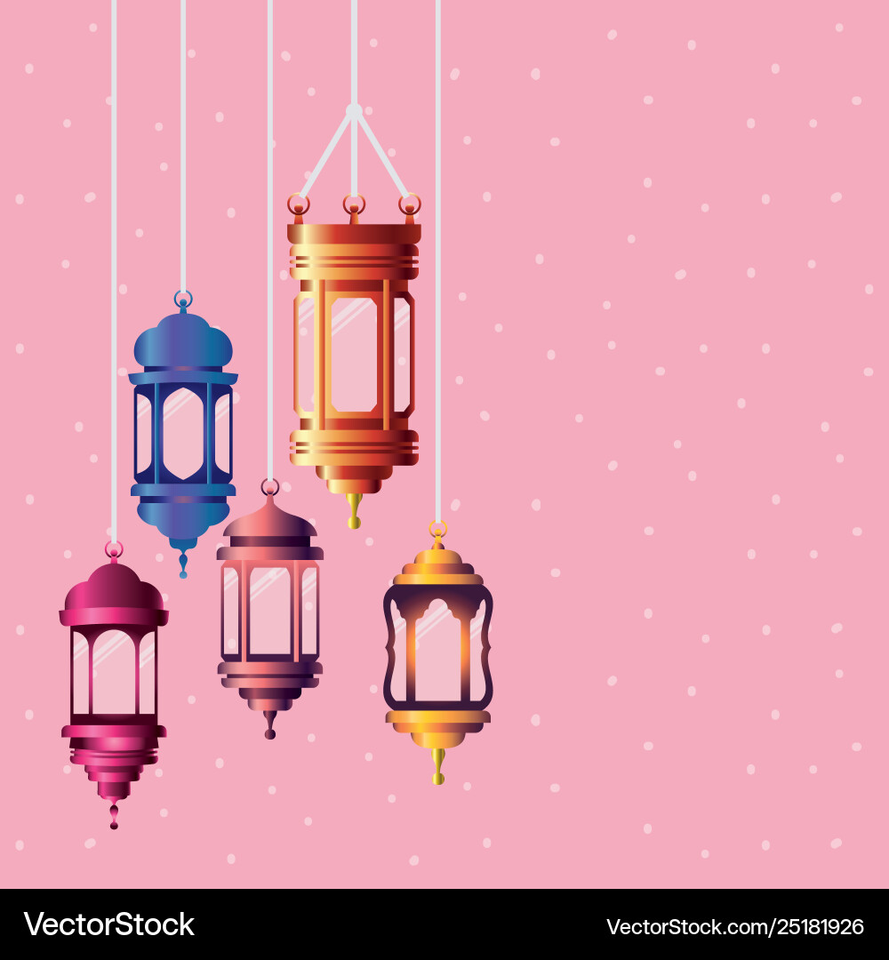 Ramadan kareem colors lanterns hanging Royalty Free Vector