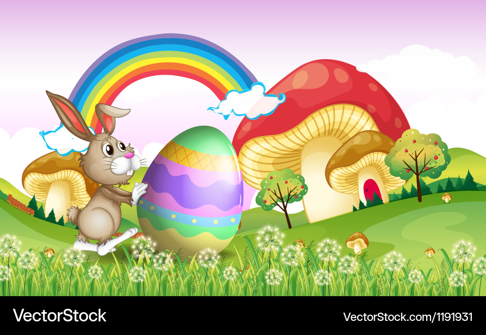 A bunny pushing an easter egg Royalty Free Vector Image