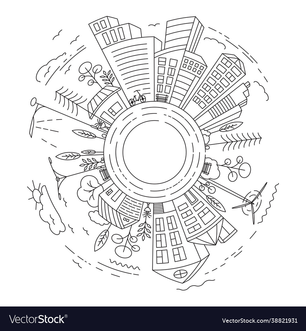 City building line art template