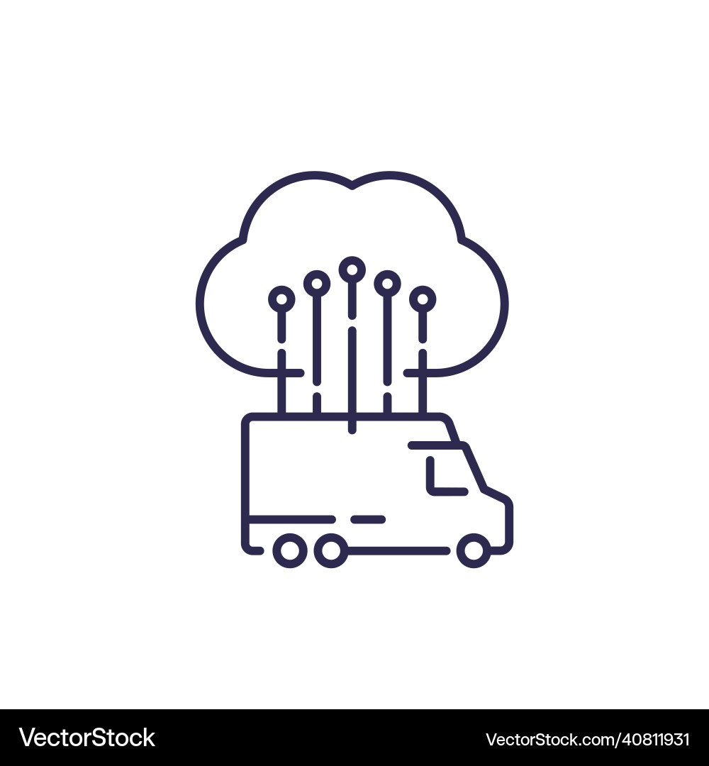 Van truck connected to cloud line icon Royalty Free Vector