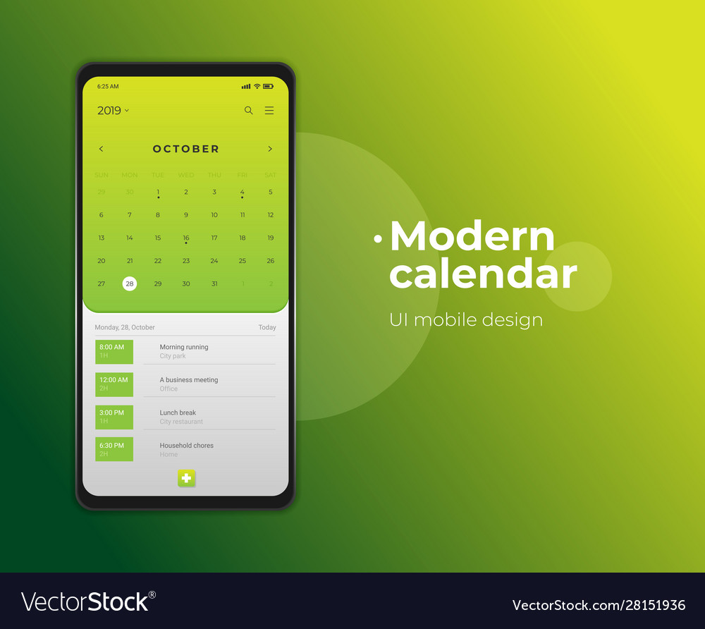 Calendar mobile ui ux design mockup