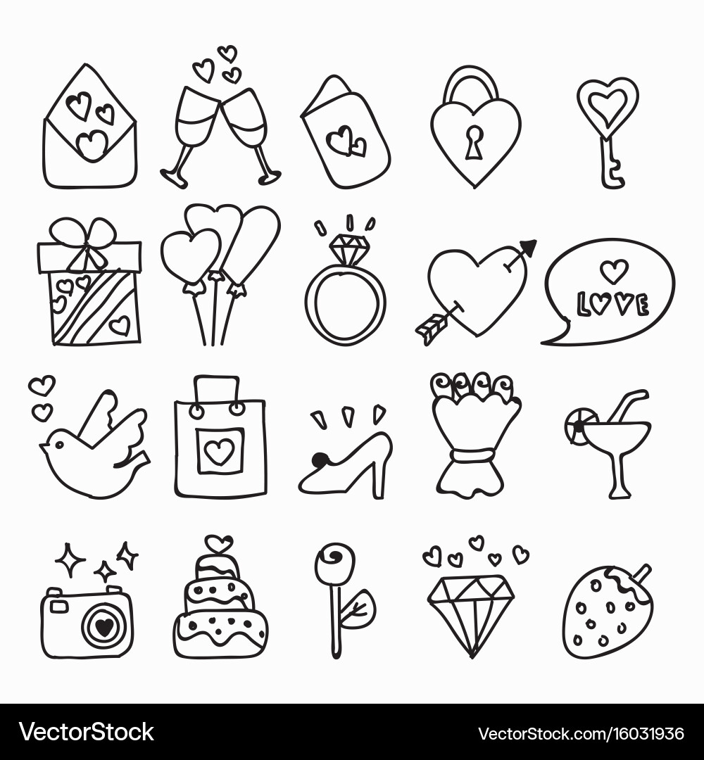 Doodle icon set isolated hand drawn Royalty Free Vector