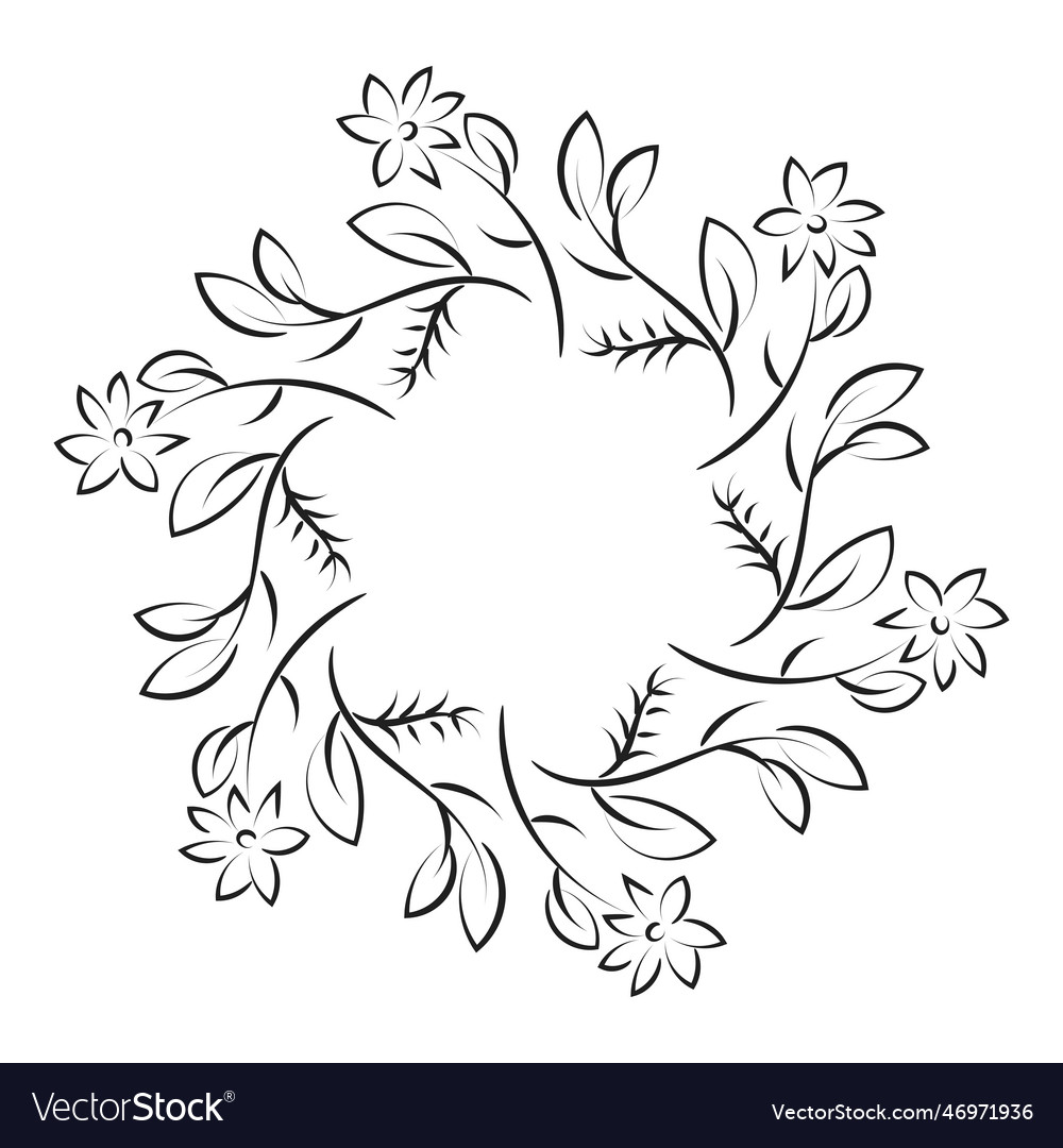 Hand drawn black and white floral wreath Vector Image