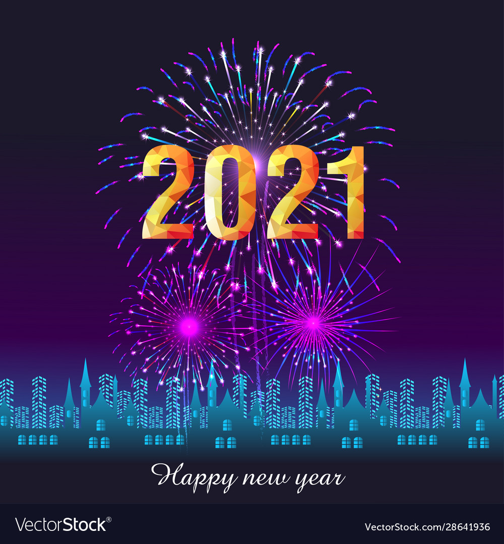 Happy new year 2021 with firework background Vector Image