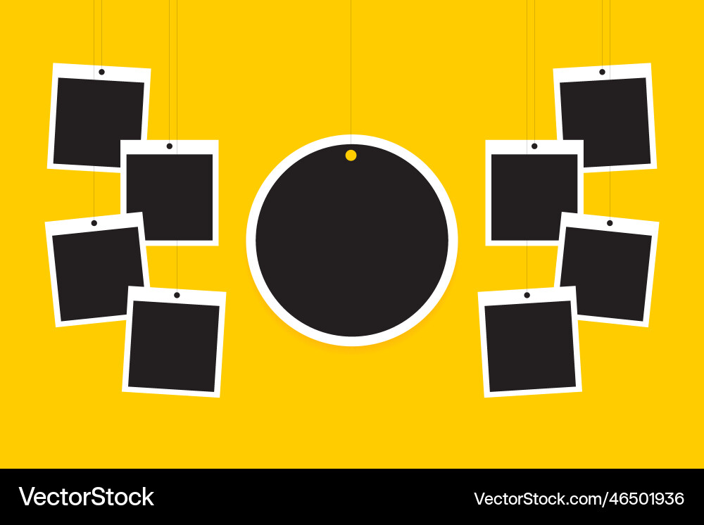 Realistic hanging photo frames yellow color new Vector Image