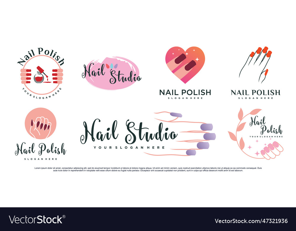 Set of nail polish studio or nail art logo design Vector Image