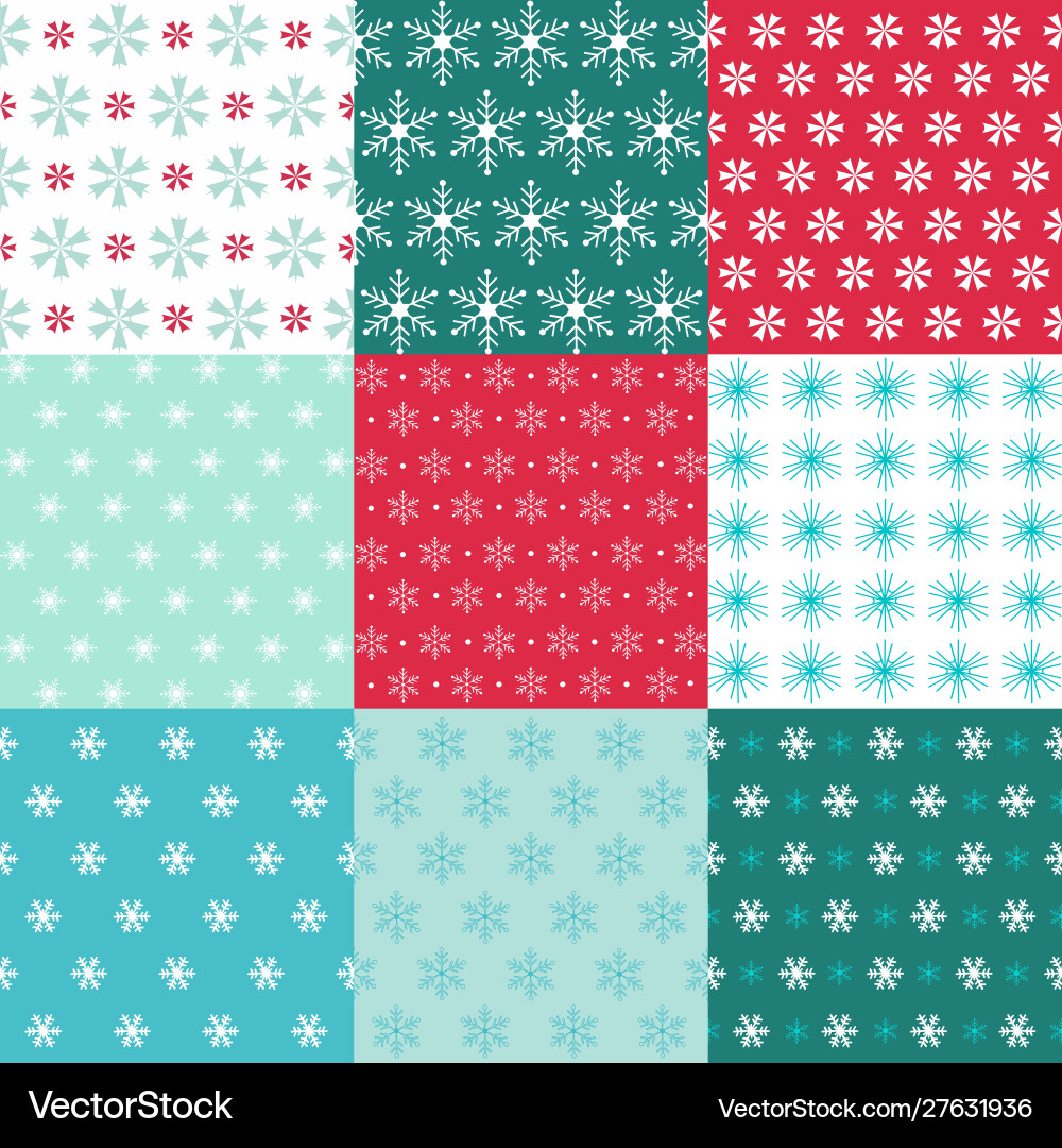 Snowflakes seamless background pattern set Vector Image