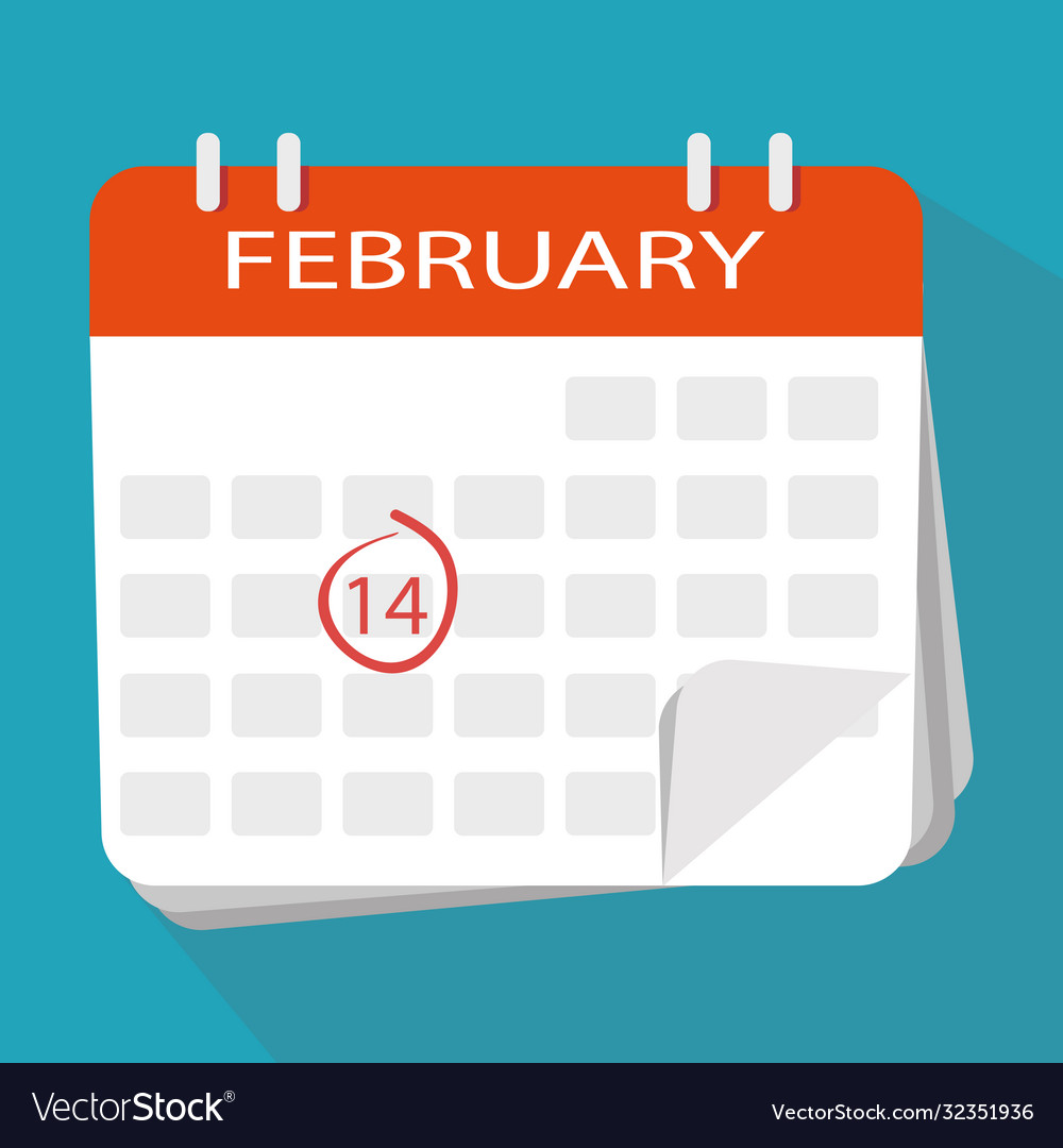 Valentines day calendar icon 14th february Vector Image