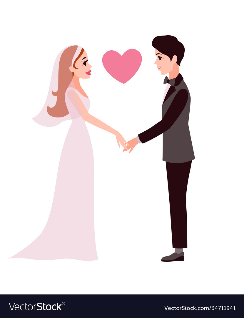 Bride and groom cartoon happy romantic couple Vector Image