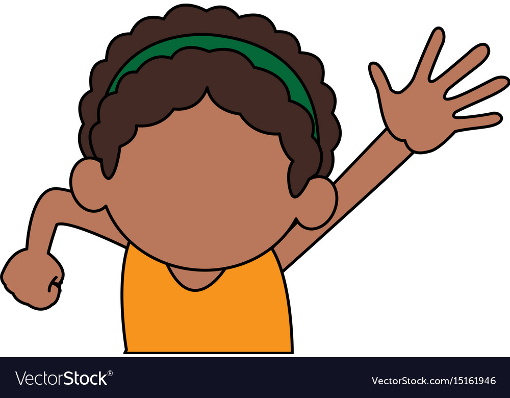 A cartoon drawing a child with dark skin, curly hair, and