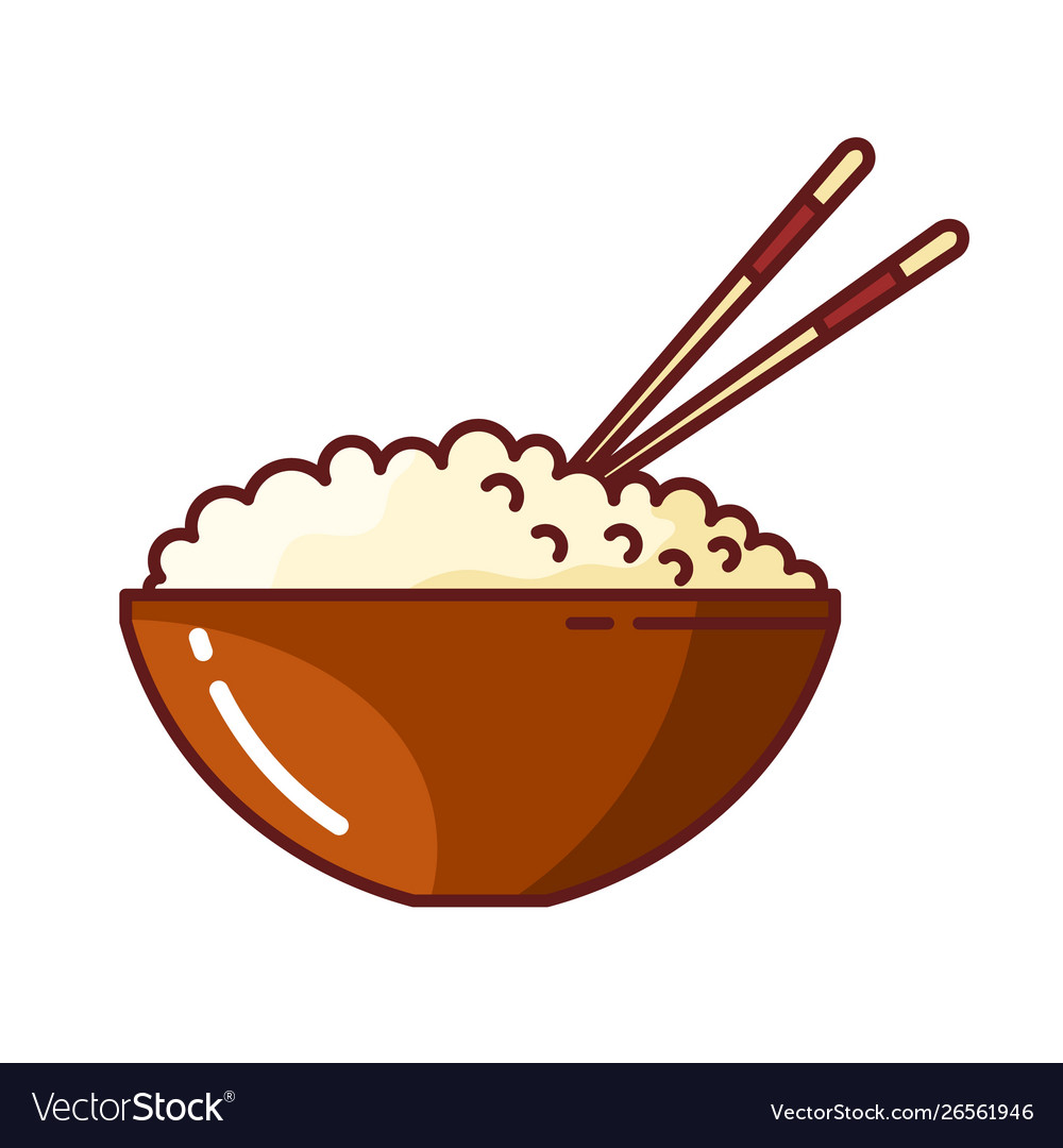 Colored picture rice in a clay bowl Royalty Free Vector